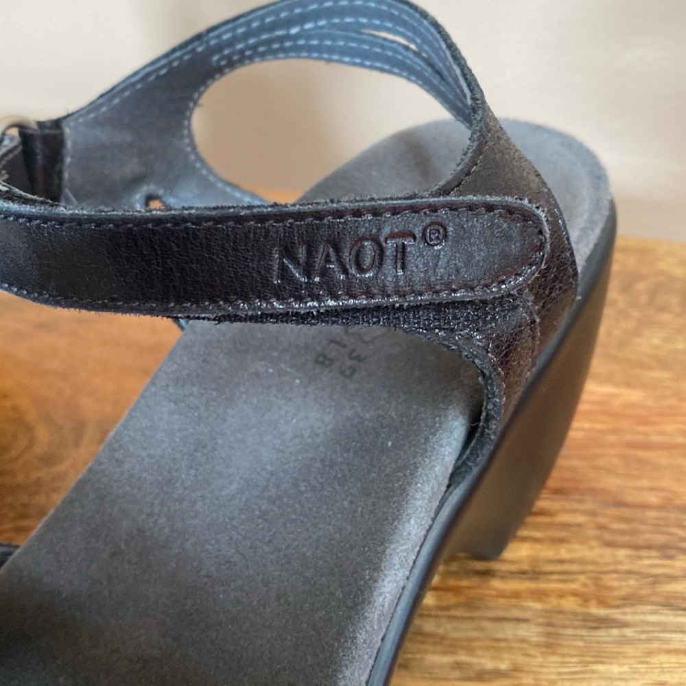 NAOT Black Leather Open Toe Sandals Shoes Platform - Picture 8 of 14
